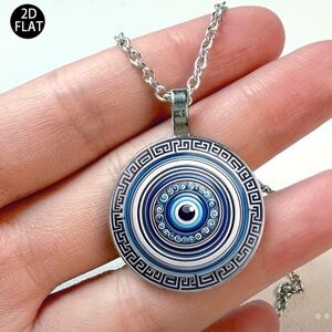 Greek Blue Evil Eye Pendant Necklace vintage 2D UNISEX NEW 3 COLORS U CHOOSE